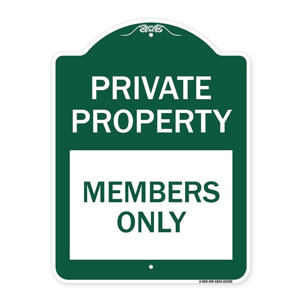 Signmission Designer Series Private Parking Members Only, Green & White Aluminum Sign, 18" x 24", GW-1824-23255 A-DES-GW-1824-23255 - main